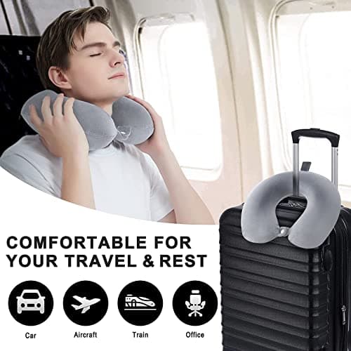 Jmbabe Travel Pillow - Memory Foam Neck Pillow Support Pillow,Luxury Compact & Lightweight Quick Pack for Camping,Washable Neck Support Pillow, Ear Plugs, Eye Mask & Carry Bag — view 5
