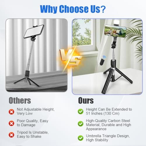 Adiwo 130cm Mobile Phone Tripods, 3 in 1 Portable Travel Phone Holder — view 5