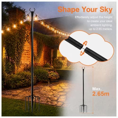 String Light Poles 6 Pack 2.65M, Heavy Duty Adjustable Festoon Light Poles — view 4