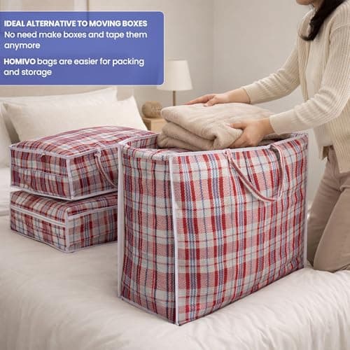 5 Pack Large Storage Bags with Zipper & Handles - Jumbo Laundry & Moving Bags for Clothes, Bedding, Quilts & Toys - Reusable Packing Bags for Travel & Home Storage (60 x 60 x 15cm) — view 4