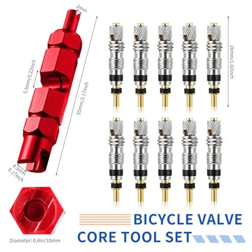 11Pcs Presta Valve Cores, Bicycle Presta Valves Remover Tool Kit, Presta Valve Cores for Universal Road Bike Car Includes Valve Wrench (Red) — view 2
