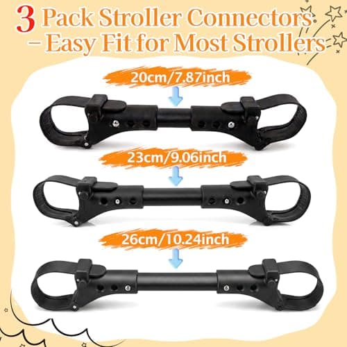 Stroller Connectors Set 3 Pcs Adjustable Twin Baby Pushchair Linker, Black — view 4