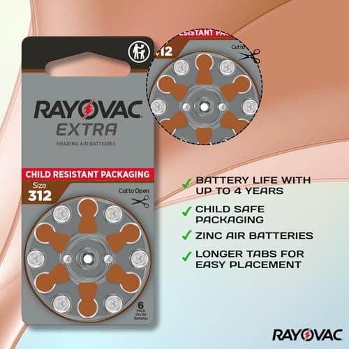 Rayovac Extra Advanced Hearing Aid Batteries, Size 312, Brown Tab, PR41, Pack of 60 — view 3