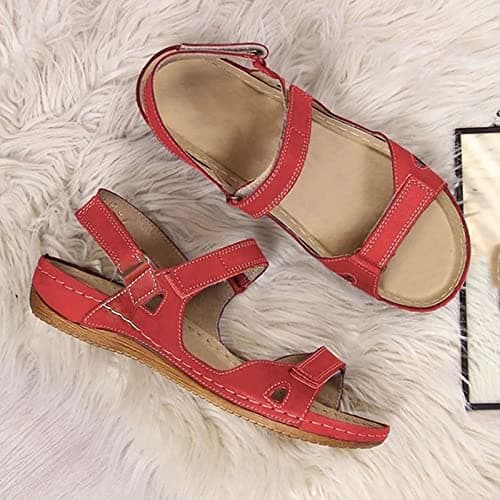 Ladies Sandals Size 5 UK, Sandals for Women Shoes Womens Orthopedic Women's Sandals & Slides Arch Support Summer Slip on Ladies Wedge Wide Fit Walking Platform Beach Sliders Red 5.5 — view 3