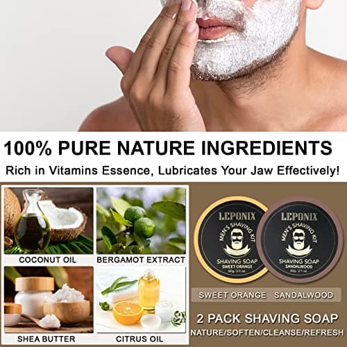 Shaving Kit for Men, Mens Complete Shaving Set with 2 Pack Shaving Soaps, Brush and Bowl, Shaving Cream, Gifts for Husband Boyfriend — view 2