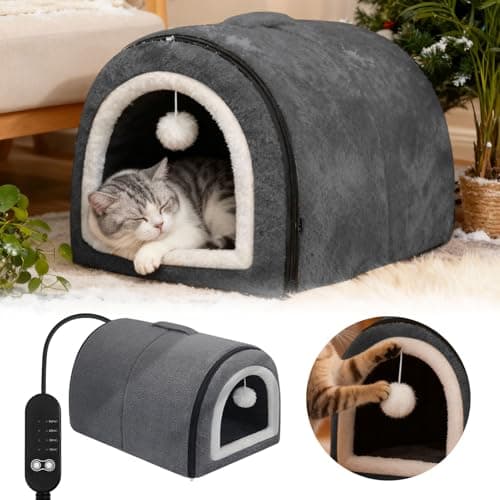 Winter Heated Cat Bed with Adjustable Temperature Control Detachable Semi Enclosed Design Arched Roof for Indoor Comfort Ideal Small Medium Breed Winter Home Travel Use (A, One Size) — view 3