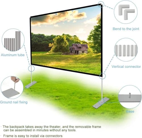 Projector Screen with Stand 16:9 HD 4K Outdoor Indoor Projection Screen for Home Theater 3D Fast-Folding Projector Screen with Stand Legs and Carry Bag Projection Movie Wrinkle-Free (120inch) — view 3