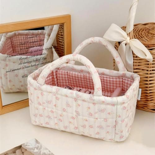 Large Capacity Foldable Cotton Storage Basket Quilted Tote Bag — view 3