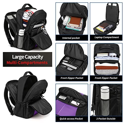 Extra Large Backpack for Women 55L,18.4Inch Travel Laptop Rucksack with USB Charging Port Big Business Carry On Backpack,TSA Flight Approved Heavy Duty Computer Bag College School Bookbag,Purple — view 3