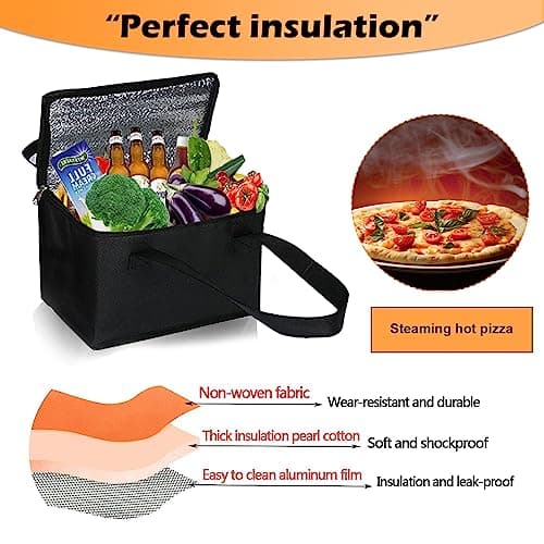 2 pack small Food Cooler Bag, 5L/7L thermal insulation picnic bag, Portable Delivery Bag with Zipper, Great Cooler Bag for Picnic, Travel, Food Delivery (Black) — view 5