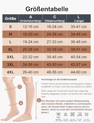 Open Toe Medical Compression Socks for Women & Men, 20-30mmHg Class 2, Best Graduated Flight Socks for Support, Travel, Flying, Circulation, Varicose Veins (Beige, L) — view 6