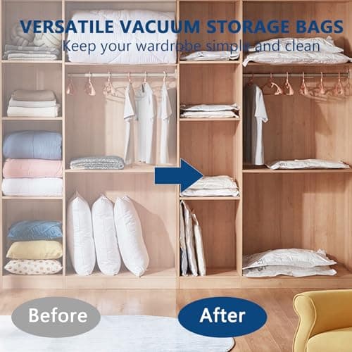 Vacuum Storage Bags - (5 x Large, 5 x Small) Space Saver Sealer Compression Bags, Reusable Vacuum Bags for Storage Clothes, Bedding, Pillows, Travel — view 6