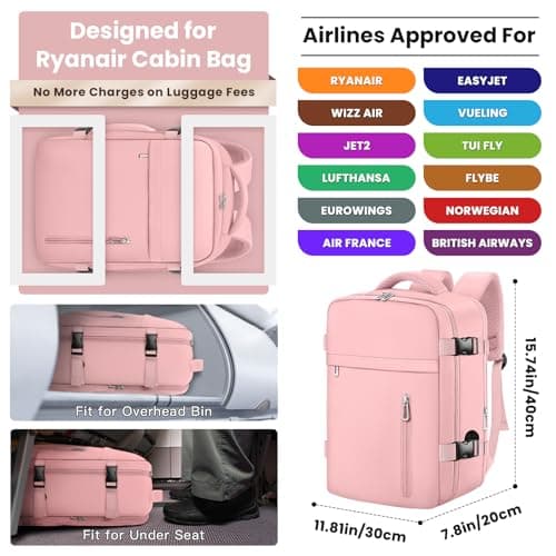 OTAHGK Cabin Bags 40×30×20 for Ryanair Underseat Carry-ons Travel Backpack Hand Luggage Bag Cabin Size 24L Flight Rucksack Casual Daypack School Office Backpack Fit 14 Inch Laptop-Pink — view 2
