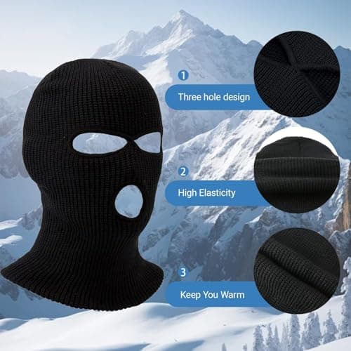 IOHJSA 3 Hole Knitted Balaclava, Full Face Covering Winter Knitted Balaclava Protection, Ski Mask for Outdoor Sports (Black) — view 3