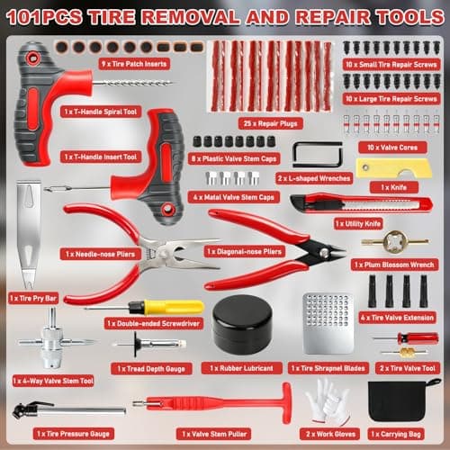 OFNMY 101pcs Tyre Repair Kit, Tubeless Puncture Repair Kit for Car, Motorcycle, Bike, ATV, Heavy Duty Tyre Plug Repair Kit with Tools, Plugs and Storage Bag for Emergency Tyre Repair — view 2
