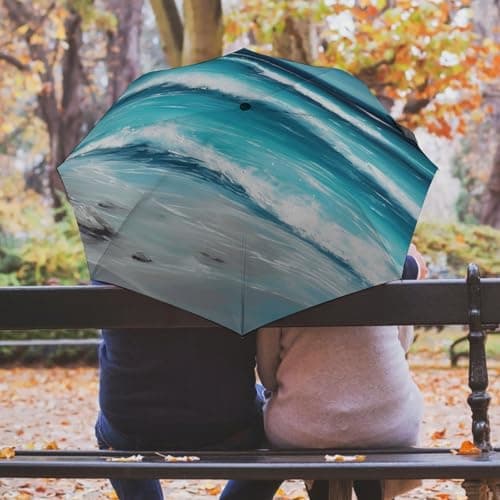 BVKWNTSA Windproof Travel Umbrella Turquoise Beach Original Seascape Compact, Light, Automatic, Sturdy And Portable, with Umbrella Cover, Suitable for Both Men And Women — view 5