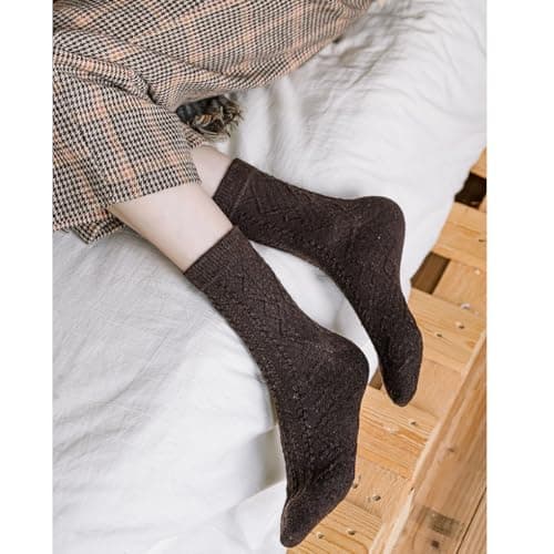 KIXZSAZ 2PCS Thermal Socks Thickened Solid Retro Wool Sock Coldproof Durable Stockings Footwear Winter Travel Birthday, Coffee — view 5