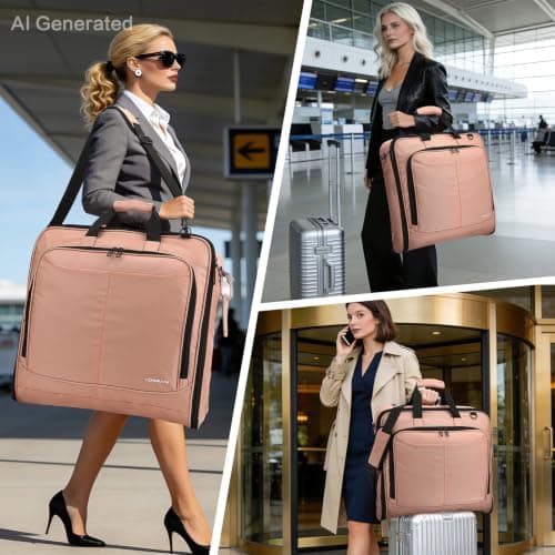 TONRUYN Travel Garment Bags for Women Suit Carrier Dress Bag 50'' Carry on Garment Bag for Business Trips 2 in 1 Hanging Suitcase Luggage with Shoulder Strap fit 15.6 Inch Laptop, Pink — view 2