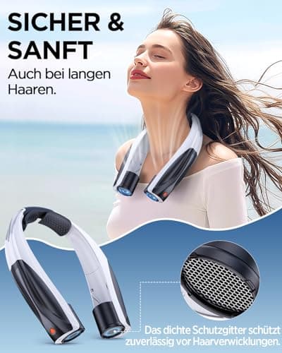 Lepwings Neck Fan, 6000mAh Rechargeable Portable Fan, 6 Speeds Hands Free Wearable Fan with 360° Airflow One Button Off Metal Grille Design Safer Use Up to 20 Hours for Travel Office Outdoor, Navyblue — view 5