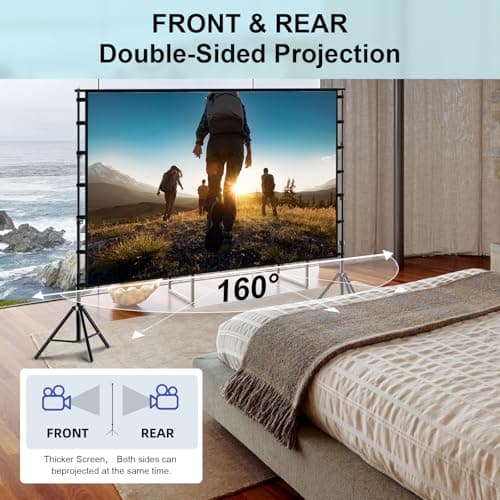 Projector Screen and Stand,Towond 150 inch Outdoor Projection Screen Portable 16:9 HD Rear Front Garden Movie Screen with Carry Bag Wrinkle-Free Thickened brackets Design for Backyard Cinema — view 5
