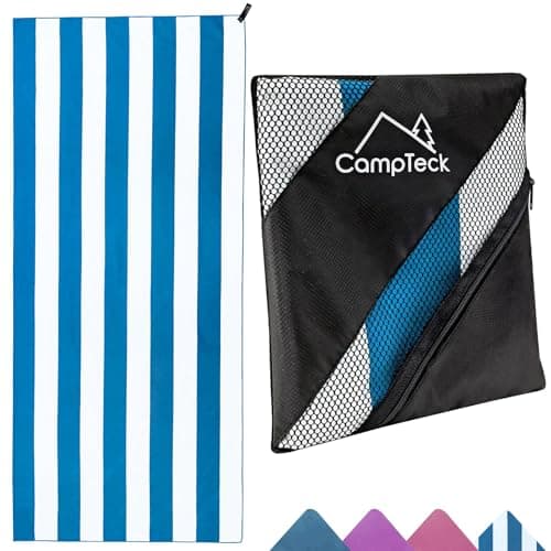CampTeck U7310 Large (180 x 78cm) Lightweight and Compact Quick Dry Microfiber Travel Towel for Sports, Gym, Beach, Swimming, Yoga, Camping - Blue and White Striped