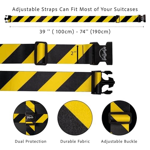 Adjustable Luggage Straps for Secure Travel,TSA Approved Heavy Duty Suitcase Belts with Quick-Release Buckle,Durable Travel Straps for Luggage Protection and Easy Identification 3 Pack (Black Yellow) — view 3