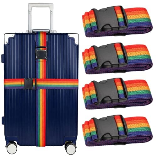 XILIYAI 4 Pack Heavy Duty Adjustable Luggage Straps for Suitcases, Travel Belt 79" Long Keep Suitcase Secure While Traveling, Extends Life of Bag, Luggage Accessories for Suitcases, 2Pcs Rainbow