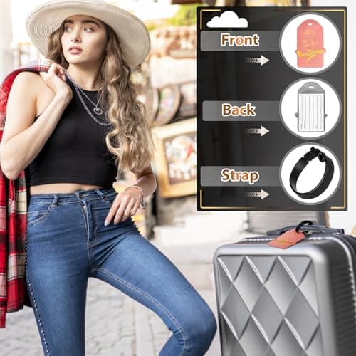 Alyvisun 2Pcs Luggage Tags, PU Suitcase Tags Baggage Labels Luggage Labels for Suitcases with Name ID Card, Suitcase Labels Travel Tags for Luggage Baggage Bags Business, Black and Rose — view 6