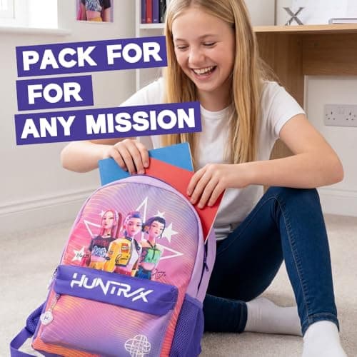 KPop Demon Hunters Huntrix Girls Pink Backpack | Cartoon Character School Bag with Zipper Closure | HUNTRIX Streetwear Rucksack for Kids | K-Pop Demon Hunters Merch — view 2
