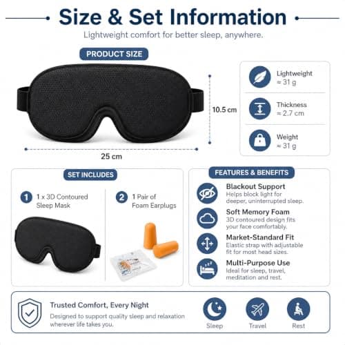 Qabonl Sleep Mask for Men Women 3D Contoured Eye Mask Blackout Blindfold — view 3