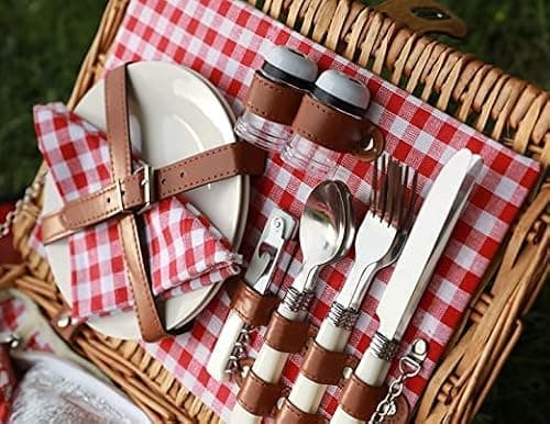 Trendi® Premium Wicker Picnic Basket Set for 4 Persons - Outdoor Hamper with Cutlery, Plates, Wine Glasses, Cooler Bag and Insulated picnic basket — view 2