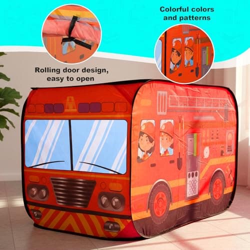 Fire Truck Pop Up Tent for Kids – Foldable Playhouse for Boys Girls Ages 3-8 – Indoor Outdoor Waterproof Play Tent with Carry Bag – Imaginative Role-Play Toy Gift — view 4