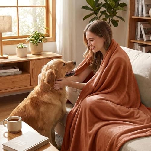 Aisbo Burnt Orange Throws Blanket for Sofas - Single Fluffy Terracotta Blanket Bed Throw Fleece, Warm Soft Rust Flannel Blanket for Couch, 130x150cm — view 4