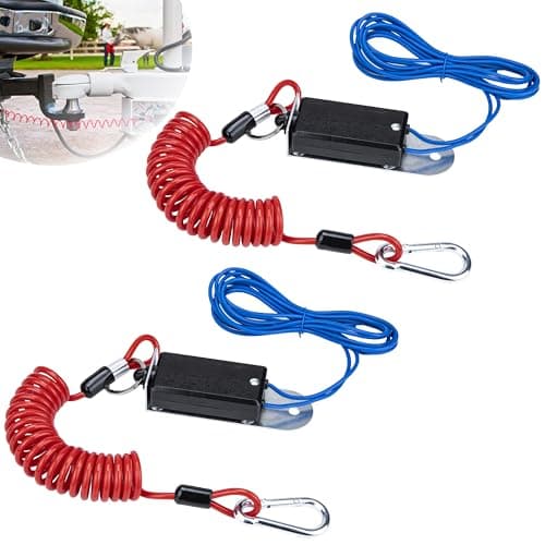2 PCS Trailer Breakaway Switch, with 4 FT Coiled Trailer Brake Away Cable, Trailers Breakaway Kit with Pull Pin Steel Spring Towing Wire, Trailers Emergency Brake Cable for RV Travel Trailers Towing