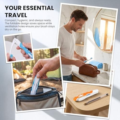 2Pcs Folding Toothbrush, Portable Travel Toothbrush Set, Lightweight Soft Tooth Brush for Travel, Camping, Hiking, Office (Orange & Blue) — view 6