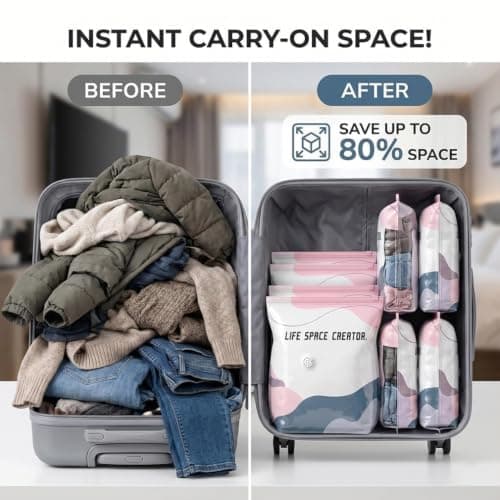 YERFFZE 2026 Upgraded Vacuum Storage Bags 2-Pack, Jumbo Size – No-Pump Compression for Clothes, Duvets & Blankets, Press-to-Seal Space Saver for Travel, Home & Closet Use — view 2