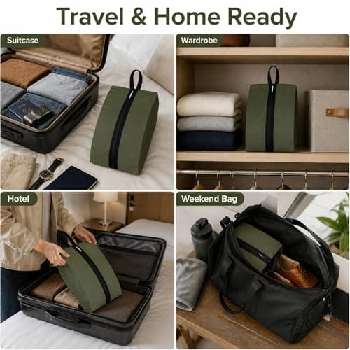 Travel Shoe Bag, Olive Green, Foldable, Fits Shoes Up to UK Size 12 — view 3