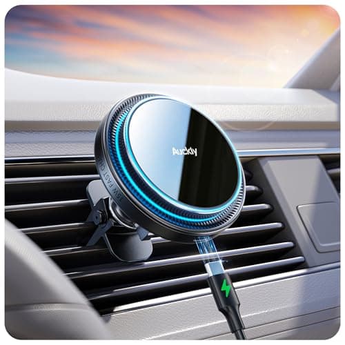 Auckly 15W for MagSafe Car Mount Charger, (3.81 lbf) Strong Magnetic Wireless Car Charger, Air Vent/Dashboard, Phone Holder Mount for iPhone 17/16/15/14/13/12 & Samsung, Aluminium, Deep Black