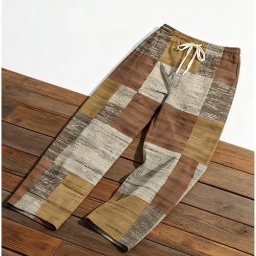 Mens Cotton Linen Trousers Hippie Pants Funny Graphic Patchwork Festival Clothes Light Breathable Summer Beach Jogging Bottoms Baggy Travel Quick-Dry Trackpants Elastic Waist Classic Work Trousers — view 3