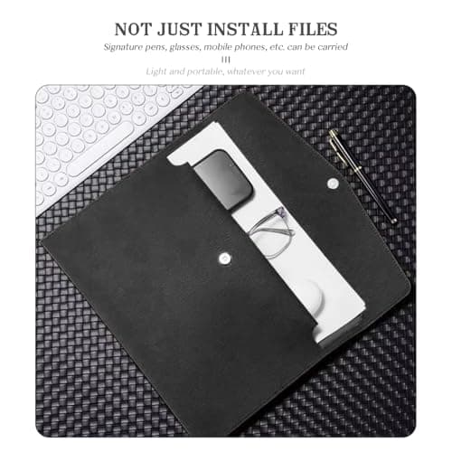 Skyzone A4 Document Folder Wallet, PU Leather Travel Document Holder Organizer, Waterproof File Folder with Snap Closure, Multifunctional File Envelope Portfolio Storage Case (Black) — view 5