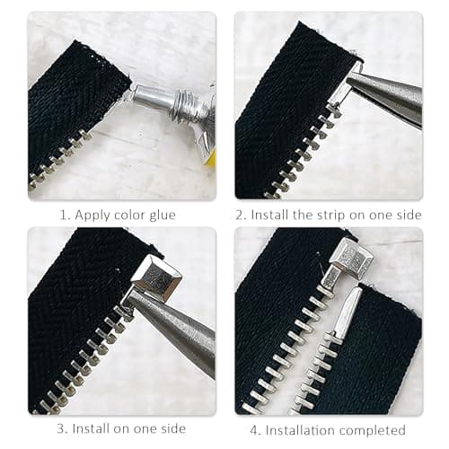 48 Pcs Zip Repair Kit - Metal Zip Replacement, Latch Head Slider Retainer, Stopper for Sewing, DIY (Antique Bronze, Platinum, Gunmetal, Sizes #3, #5, #8, #10) — view 4