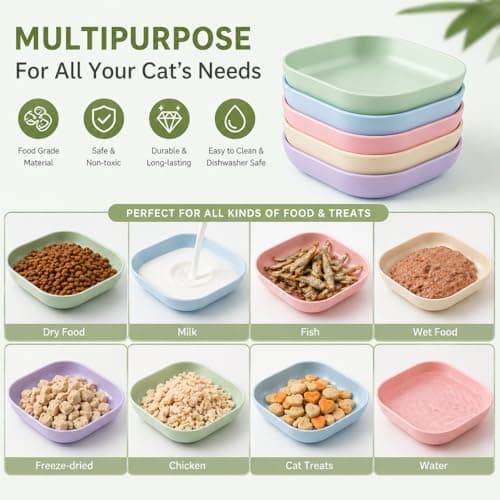 Cat Bowls, Zoenif 10 Pack Whisker Friendly Cat Dishes with Storage, Pink — view 4