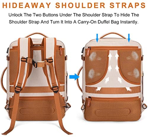 Lumesner Carry on Backpack, Extra Large 40L Flight Approved Travel Backpack for Men & Women,Expandable Large Suitcase Backpacks With 4 Packing Cubes (Beige) — view 6
