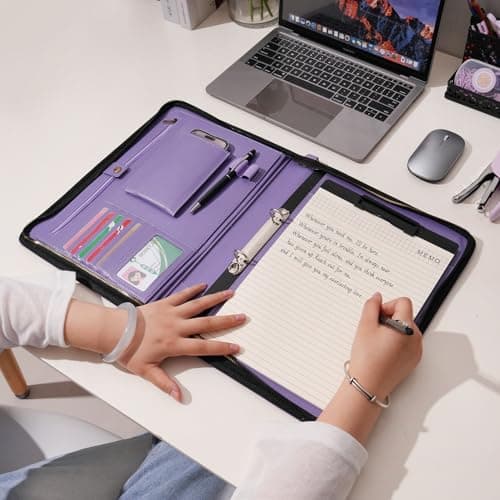 Wason A4 Portfolio with Zipper - Leather PU Padfolio with Detachable Ring Binder and Writing Notepad Holder, Conference File Multi-Pockets Organizer for Office Travel School (Purple) — view 4