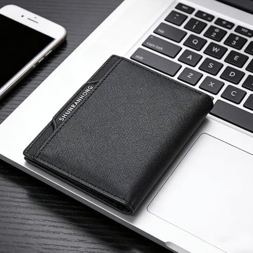 Men's Wallet, RFID Blocking Cross-Grain Leather Wallet with ID Window Card Holder, Business Travel Men's Wallet, Gift Wallet, Scratch-Resistant Synthetic Leather Wallet, Lightweight Daily Carry Walle — view 5