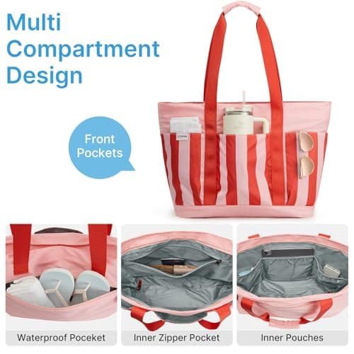 G4Free 35/50L Foldable Beach Bag with Zipper Pockets, Waterproof Tote Pool Handbags for Women, Compatible with Stanley Cup, Weekender, Travel, Holiday — view 5