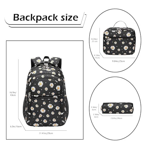 SIVENKE Daisy Printed School Backpack Set with Lunch Bag Pencil Case 3 Pieces School Bags for Teens Girls Boys Primary Junior Middle School Water Resistant Lightweight Bookbag Travel Rucksack — view 2