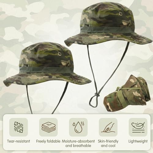 IAndhy 2PCS Safari Hat with Vent Holes, Breathable Boonie Hat, Foldable Bush Hat, UPF Sun Protection, Outdoor Fishing Hat for Hiking Travel Green — view 4