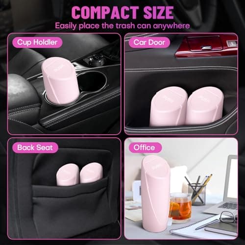 SGLRT Car Trash Can Bin with Lid - Car Garbage Can Cup Holder - Pink Mini Leakproof Vehicle Trash Garbage Can Bin with 20pcs Trash Bags-Car Organizers and Storage for Front Back Seat Accessories — view 3