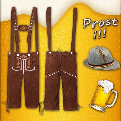 Men's Costume Trousers Short with Braces Oktoberfest Set Bavarian Costume Fashion Beer Festival Outfit with Alpine Hut Hat Cosplay Traditional Fancy Dress Costume Party Marquee Tent Festival Alcohol — view 2